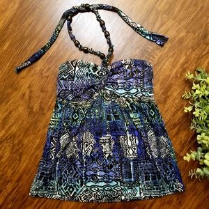 No Boundaries Tribal Halter Tank Blue/Green S